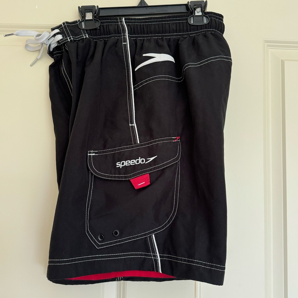 Speedo Men's Marina Volley Swim Trunks Logo Boardshorts Black Shorts Sz Small S